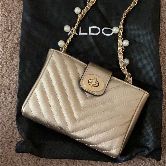 Taupe leather pearl accent crossbody